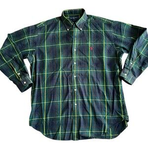 Ralph Lauren Blake Button-Down Shirt Men’s Medium Green Yellow Plaid Long Sleeve